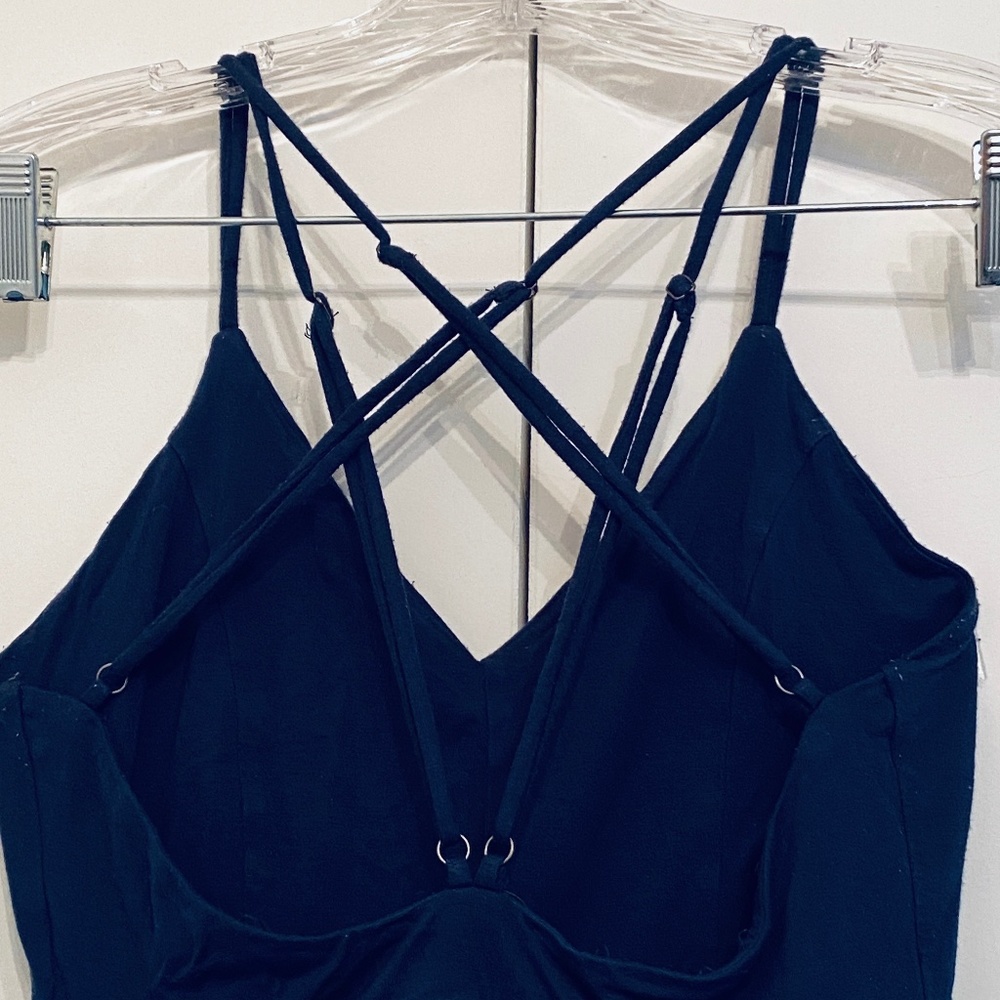 F21 I Navy Blue Crisscross Strappy Back Mini Skort Romper